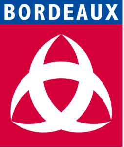 Le logo de la ville de Bordeaux en blanc sur fond rouge