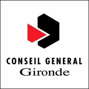 le logo du conseil général de Gironde : Un triangle rouge qui s'imbrique dans un octogone noir