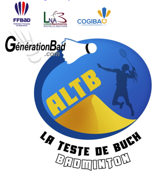 Logo avec la dune du Pila et un joueur de badminton avec le texte ALTB