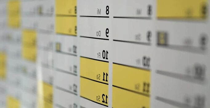 Photo d'une partie d'un calendrier